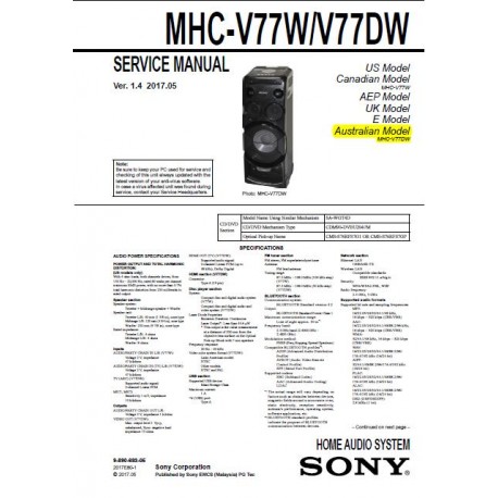 Sony MHC-V77W / MHC-V77DW Service Manual