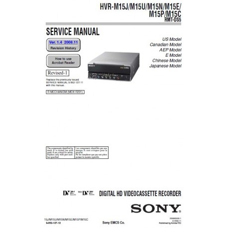 Sony Service Manual for HVRM15J / HVRM15U / HVRM15N / HVRM15E / HVRM15P / HVRM15C