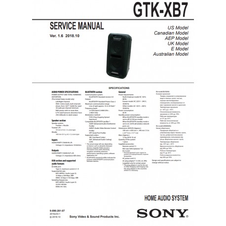 Sony GTK-XB7 Audio Service Manual