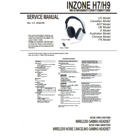 Sony INZONE H7 / H9 / WH-G700 / WH-G900N / YY2959 / YY2960 Service Manual