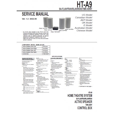 Sony HT-A9 / SA-FLA9 / SA-FRA9 / SA-RLA9 / SA-RRA9 / TMR-A9WT Service Manual