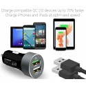 Universal Car USB Charger USB Car Charger - Duel USB-A with Qualcomm® Quick Charge™ 2.0 technology.