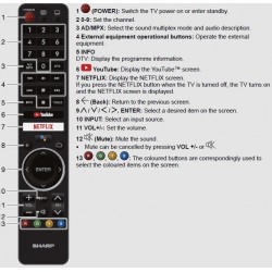 Sharp TV Remote 2TC32BG1X 2TC42BG1X 4TC60CK1X  4TC70CK3X 8TC70DW1X