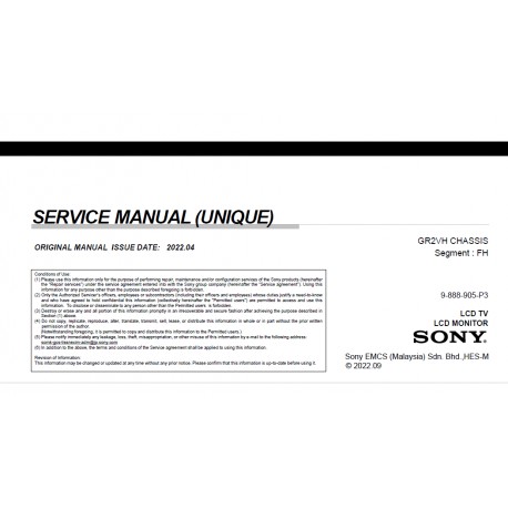 Sony KD-43X85K KD-50X85K KD-55X85K KD-65X85K KD-75X85K KD-85X85K TV Service Manual