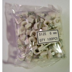 Round Cable Clips  - 6mm White 100 Pack