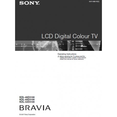Sony Television Instruction Manual KDL32D3100 / KDL40D3100 / KDL46D3100