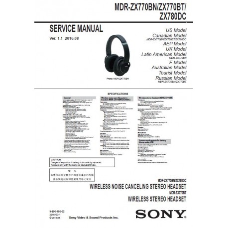 Sony MDR-ZX770BN / MDR-ZX770BT / MDR-ZX780DC Service Manual