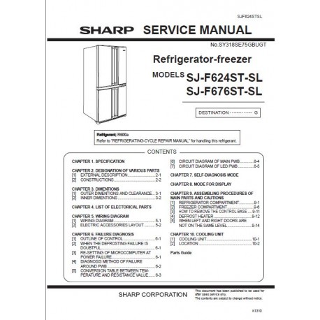 Sharp Refrigerator SJ-F624ST-SL / SJ-F676ST-SL Service Manual